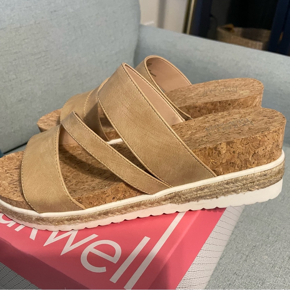 Stylish Tan Cork Wedge Sandals